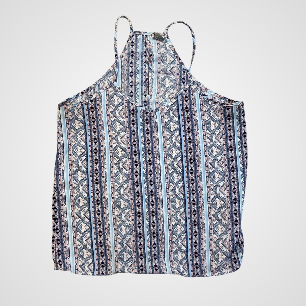 Paper Crane Womens Blue Pink Geometric Tribal Print Halter Tank Top Large